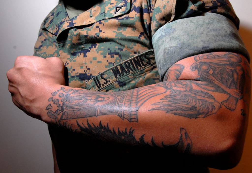 military themed sleeve tattoos