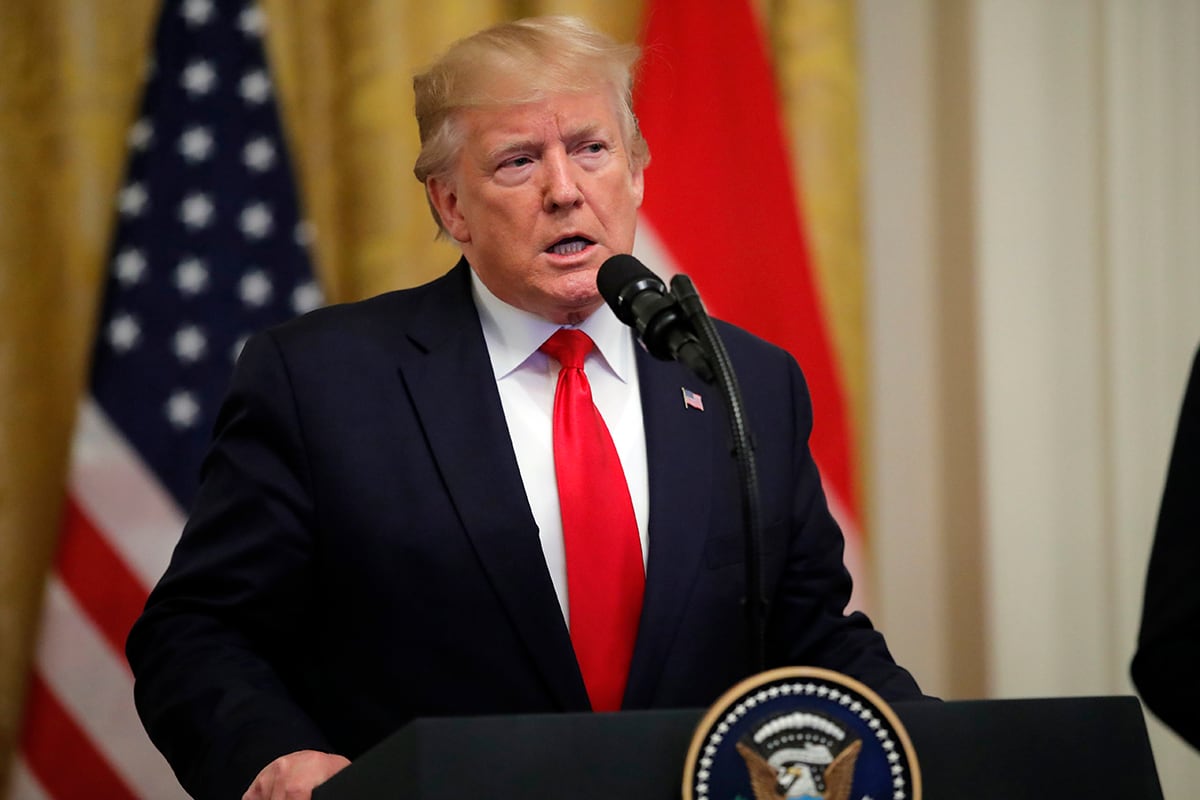 President Donald Trump speaks during a ceremony in the East Room of the White House on Thursday, July 18, 2019, in Washington.