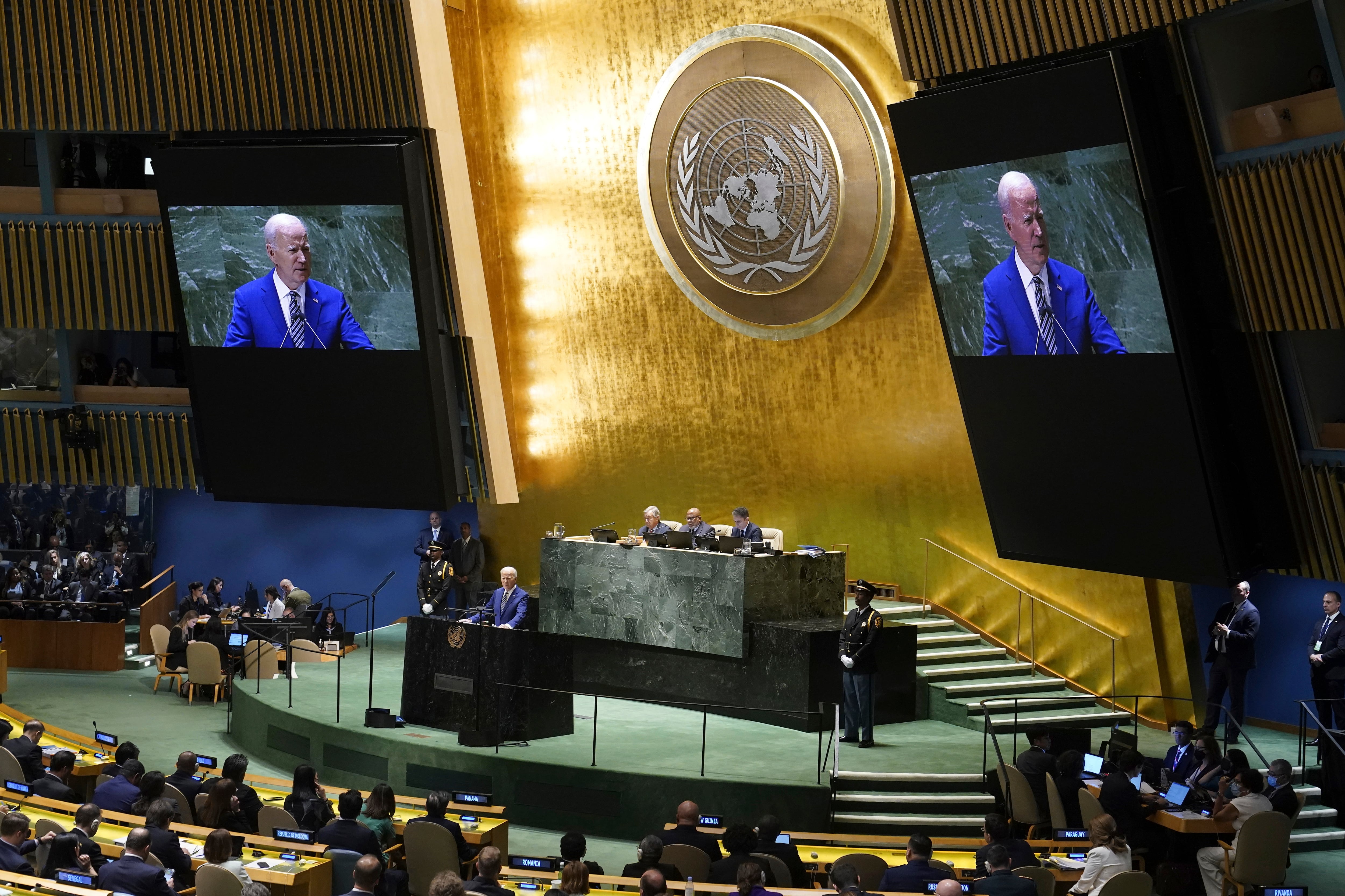 President Joe Biden addresses the 78th United Nations General Assembly in New York, Tuesday, Sept. 19, 2023.