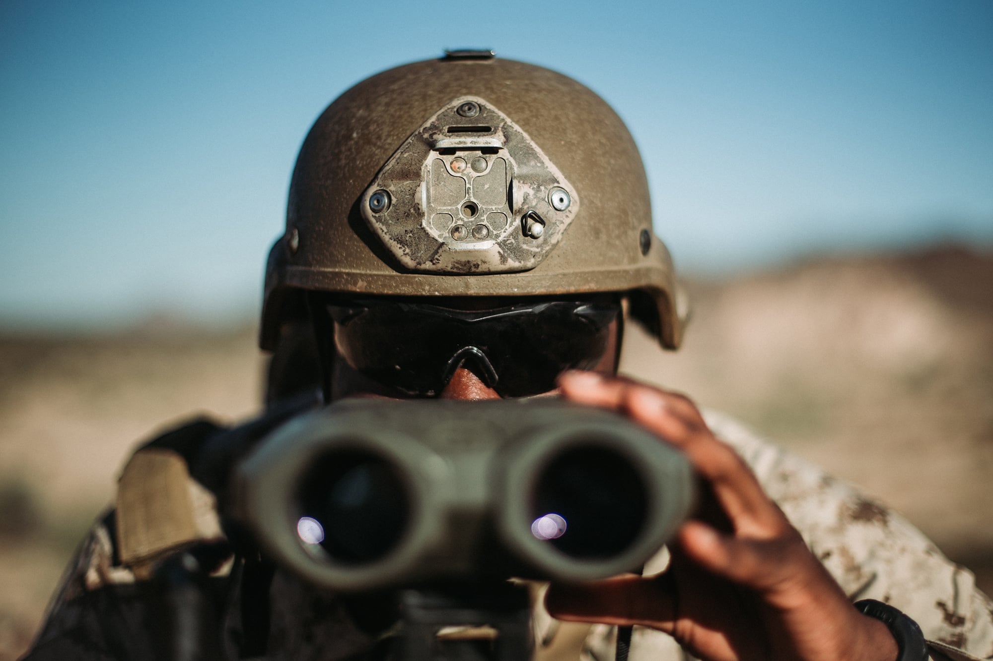 Lance Cpl. Deshawn Davidson ranges a target during exercise Summer Fury 20 in Yuma, Ariz., July 14, 2020.