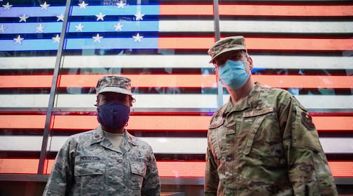 Air Force Maj. Tynikka Houston and Air Force Col. Edward Ronnebaum, both assigned to New York Health Hospitals Jacobi, are deployed to New York City in support of the Department of Defense COVID-19 response