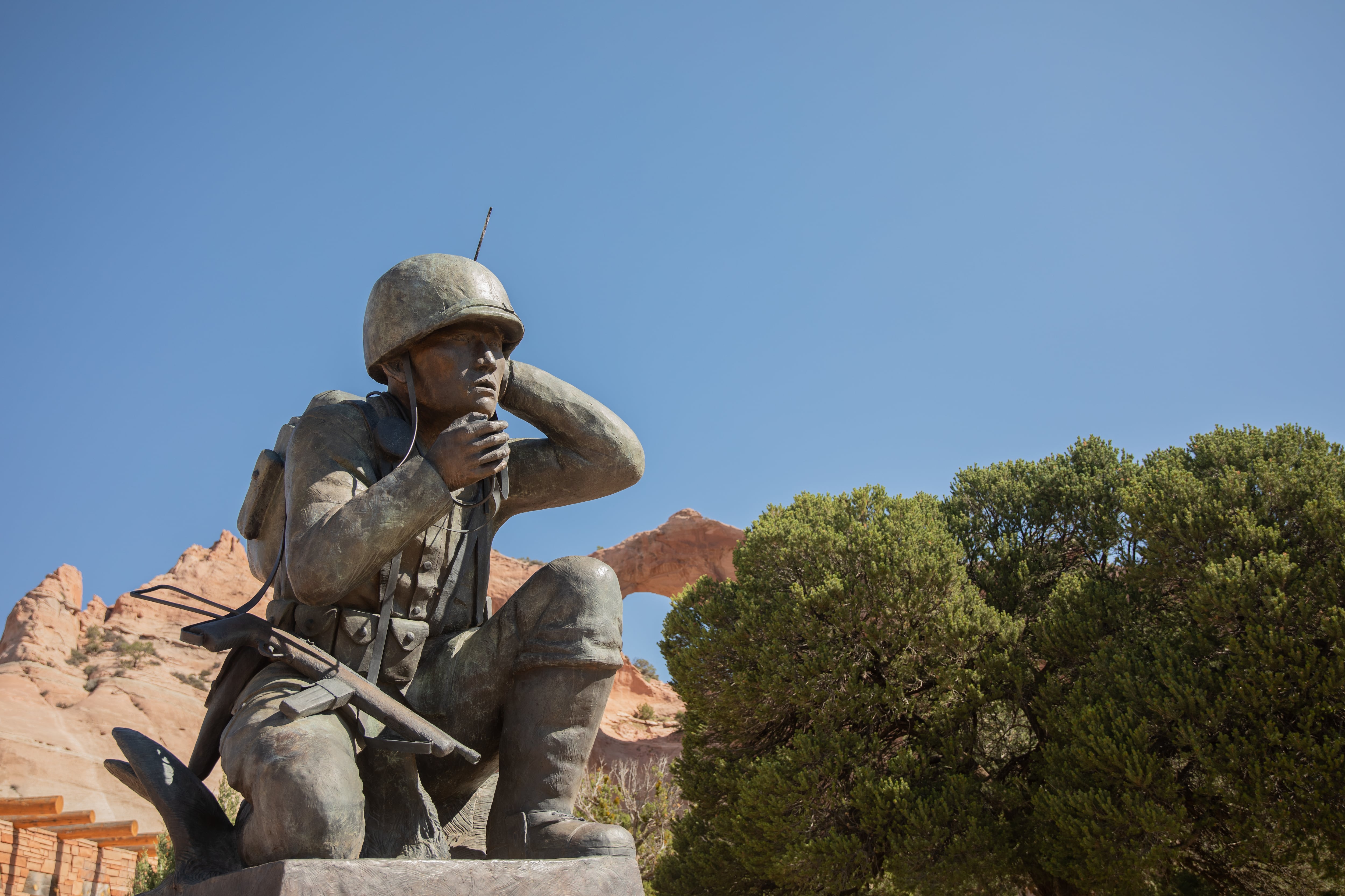 A photo of the Navajo Code Talker Memorial at Window Rock, Ariz., taken Aug. 13, 2022.