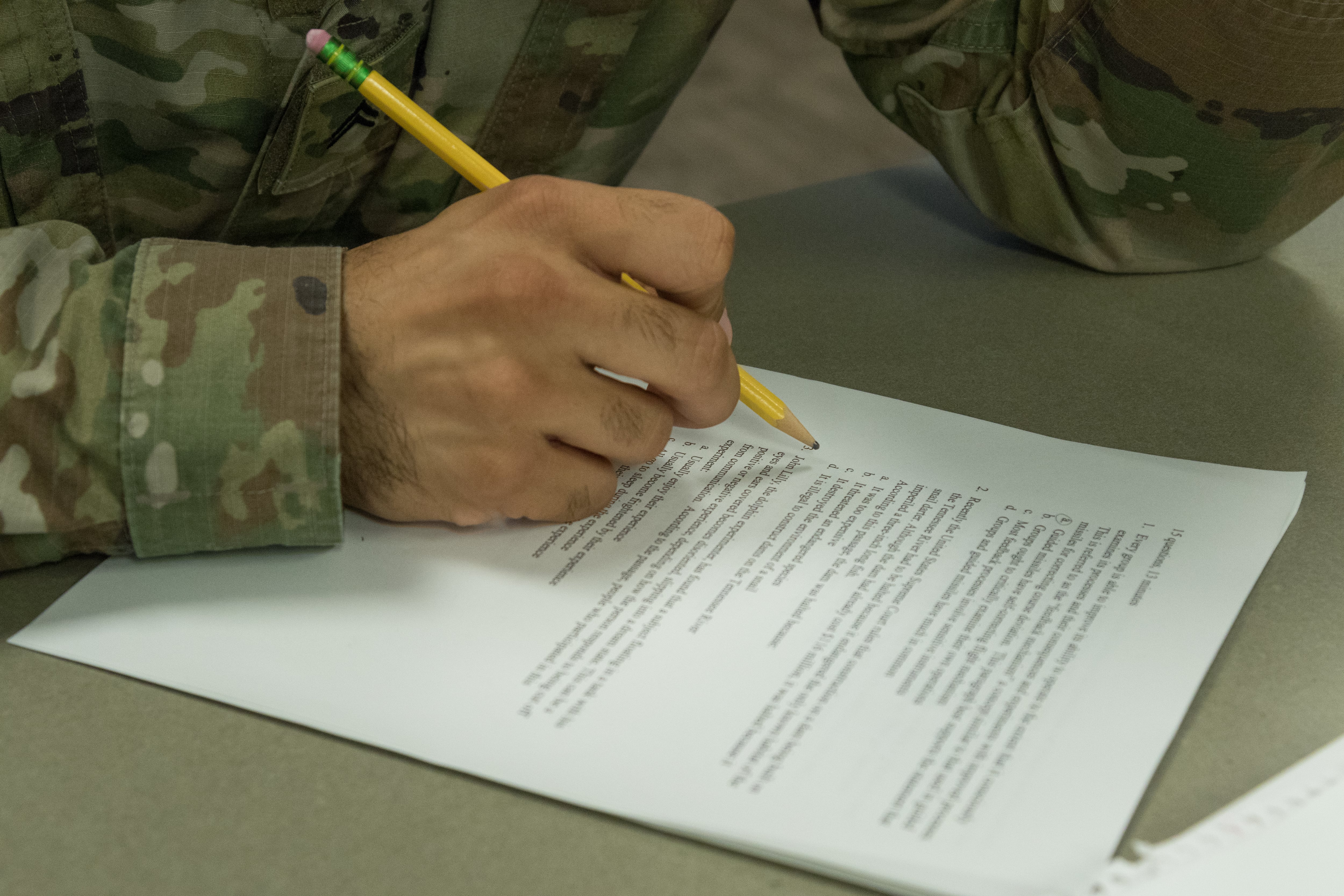 Connecticut Army National Guard soldiers participate in a class to prepare them to retest and raise their Armed Services Vocational Aptitude Battery, or ASVAB, scores in Middletown, Connecticut, August 6, 2020.