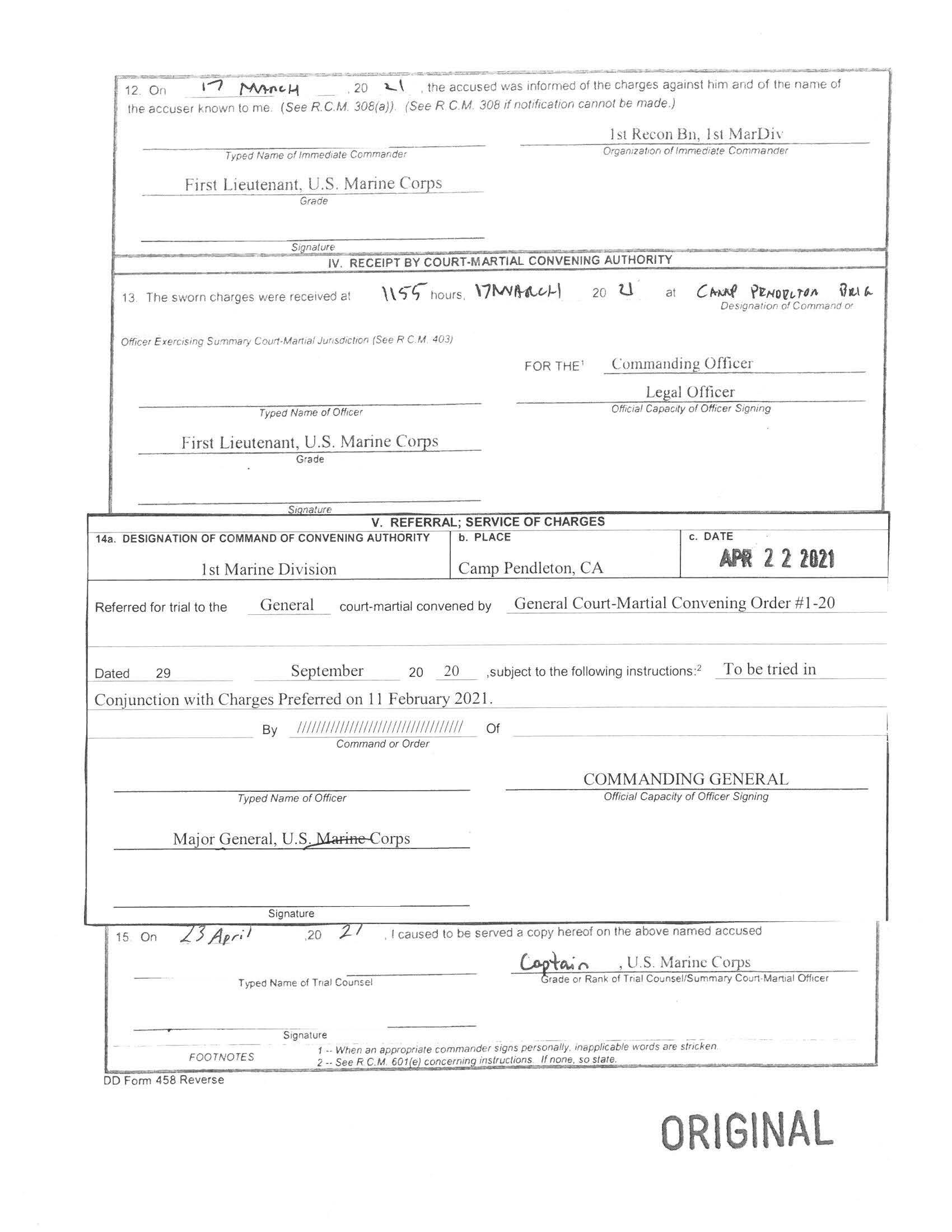 There were a total of five charges brought against Gunnar Naughton, a Marine with the 1st Reconnaissance Battalion, which included stealing ammunition and explosives and obstruction of justice. Naughton was sentenced on Thursday, July 1, 2021, after pleading guilty.