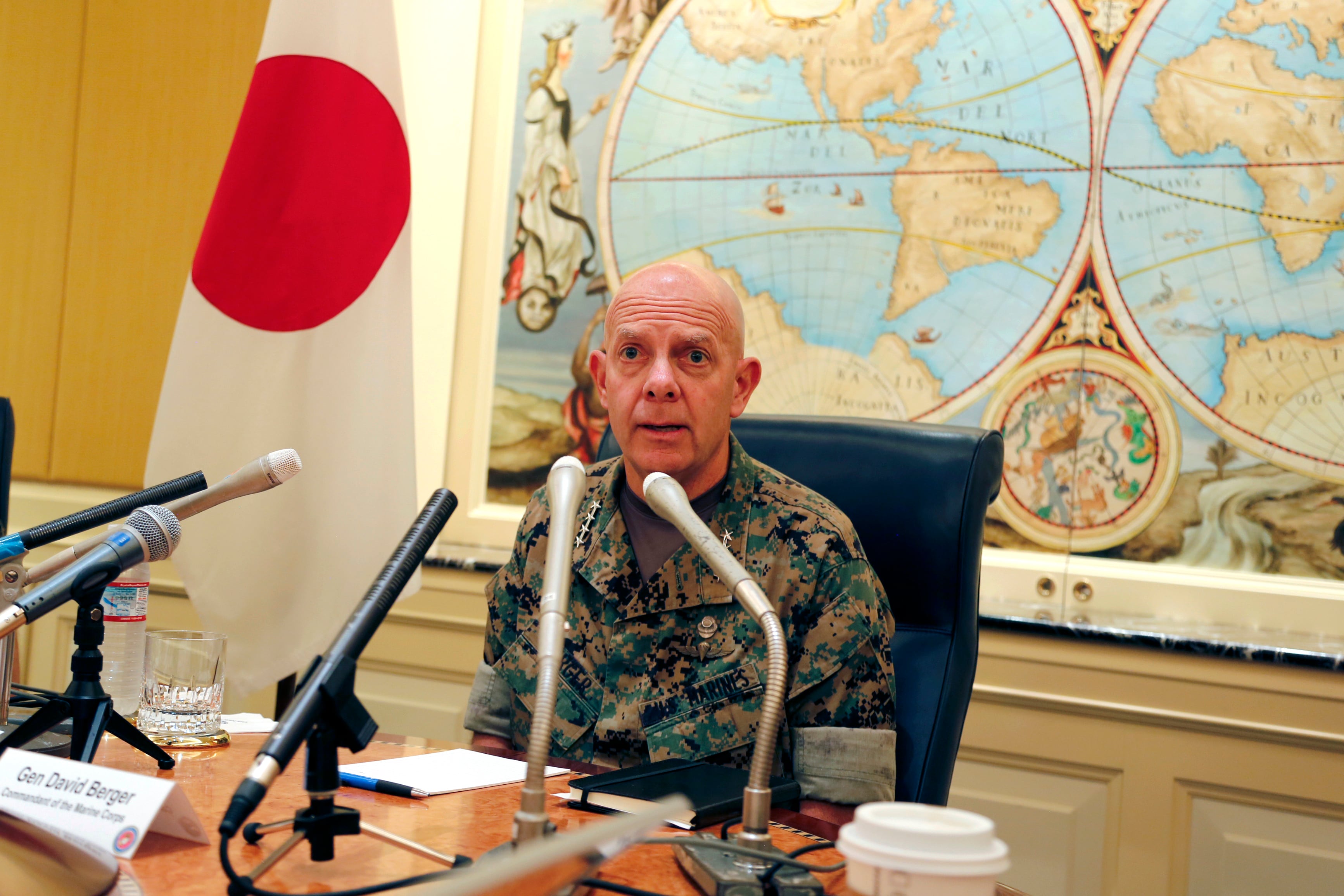 Gen. David Berger, the new U.S. Marines commandant, speaks during a press conference in Tokyo, Wednesday, Aug. 21, 2019.