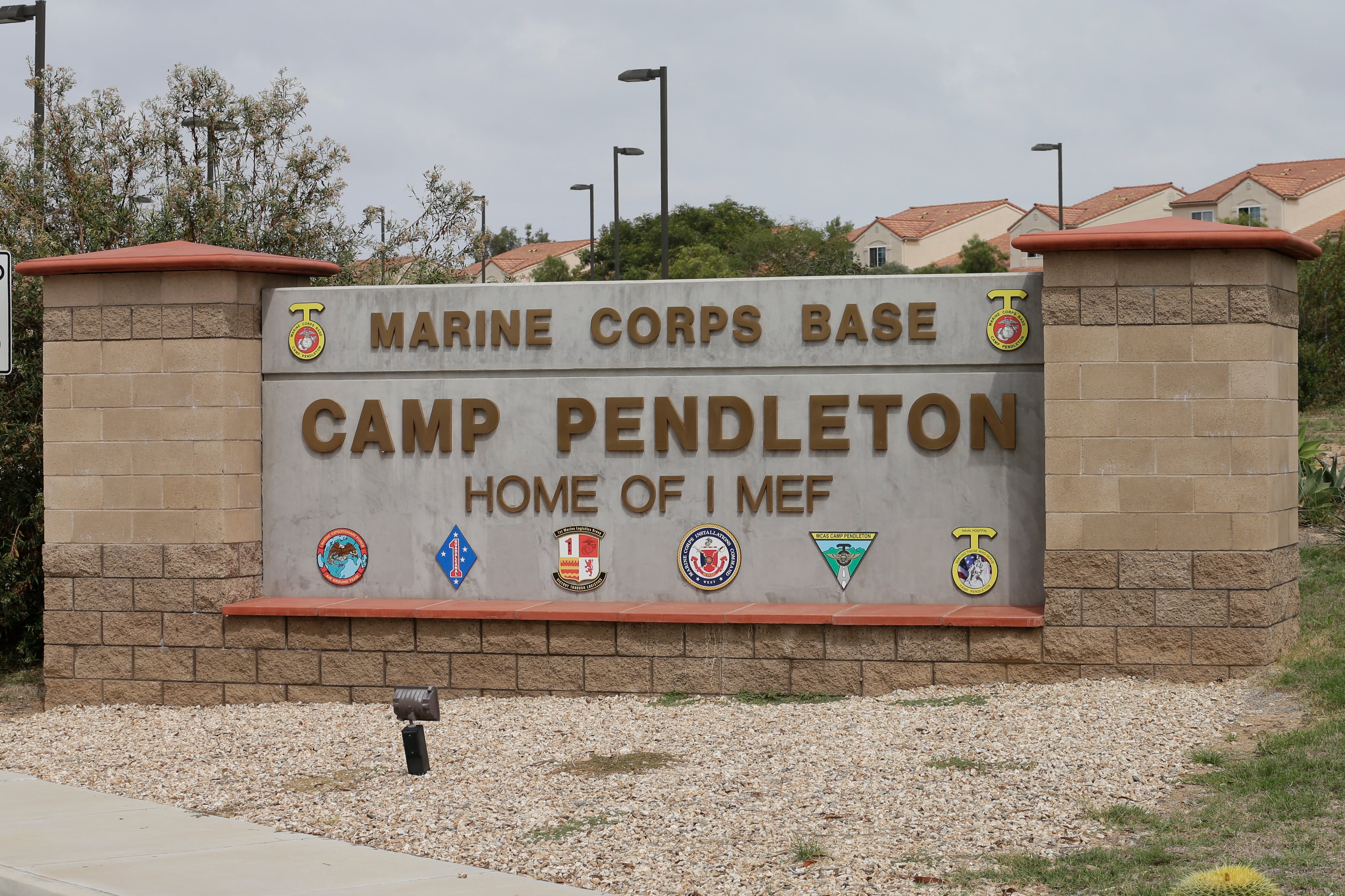 The entrance to Marine Corps base Camp Pendleton is seen on Sept. 22, 2015, in Oceanside, Calif.